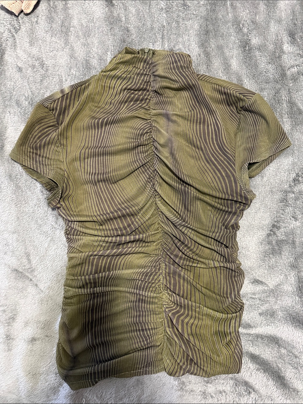 Zara Olive Ruched Short Sleeve Top